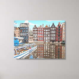 Amsterdam canal side houses canvas print キャンバスプリント