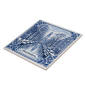 Amsterdam canal winter Delft Blue style tile タイル (側面)