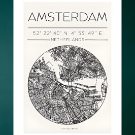 Amsterdam City Map Poster – Minimal Urban Wall Art ポスター
