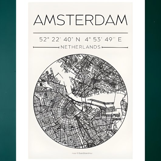 Amsterdam City Map Poster – Minimal Urban Wall Art ポスター