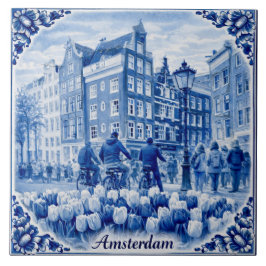 Amsterdam houses Delft Blue style tile タイル