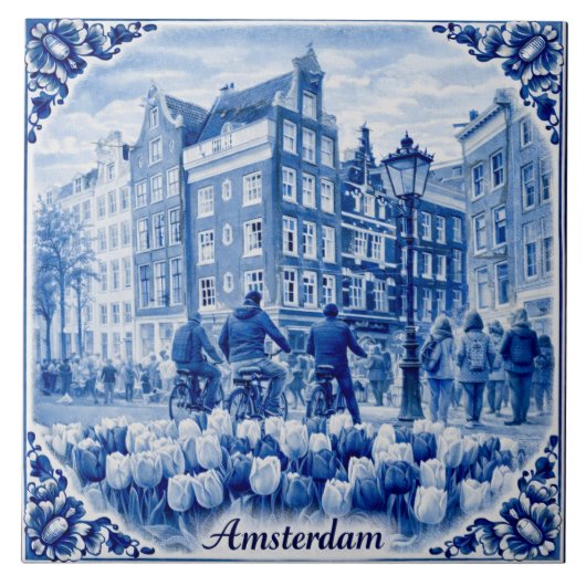 Amsterdam houses Delft Blue style tile タイル (正面)