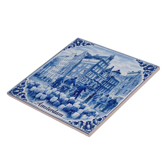 Amsterdam houses Delft Blue style tile タイル (側面)