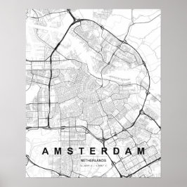 Amsterdam Minimalist Map (Black & White) ポスター