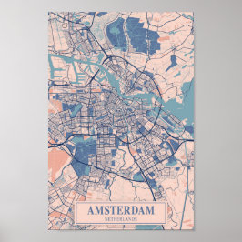 Amsterdam Netherlands Breezy City Map Travel ポスター