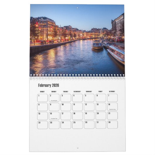 Amsterdam-Netherlands Calendar カレンダー (2月 2026)