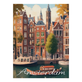 Amsterdam Netherlands Canal Architecture Scene ポスター