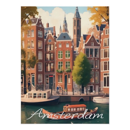 Amsterdam Netherlands Canal Architecture Scene ポスター (正面)