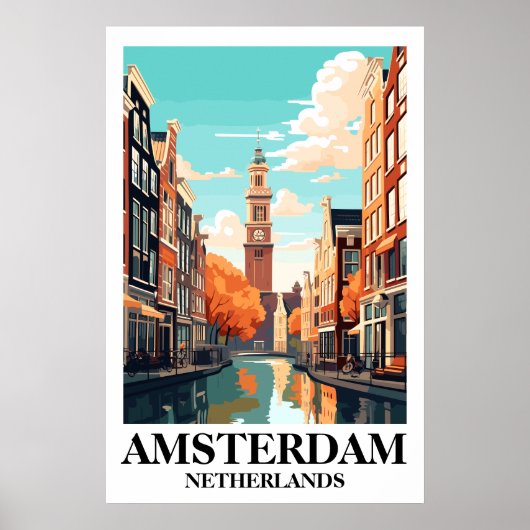 Amsterdam Netherlands Canal Vintage Travel Art ポスター (正面)