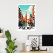 Amsterdam Netherlands Canal Vintage Travel Art ポスター (ホームオフィス)