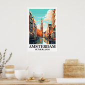 Amsterdam Netherlands Canal Vintage Travel Art ポスター (キッチン)
