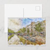 Amsterdam, Netherlands canal watercolour postcard ポストカード (正面/裏面)