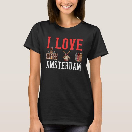 Amsterdam Netherlands City Skyline Map Tシャツ (正面)