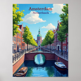 Amsterdam Netherlands Gouache Illustration Travel ポスター