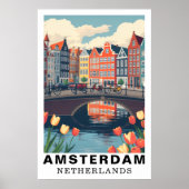 Amsterdam Netherlands Travel Bicycles Tulip ポスター (正面)