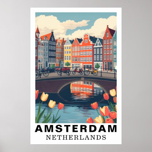 Amsterdam Netherlands Travel Bicycles Tulip ポスター (正面)