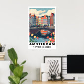Amsterdam Netherlands Travel Bicycles Tulip ポスター (ホームオフィス)
