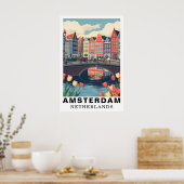 Amsterdam Netherlands Travel Bicycles Tulip ポスター (キッチン)