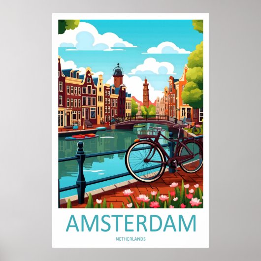 Amsterdam Netherlands Travel Poster Vintage Ski ポスター (正面)