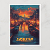 Amsterdam Netherlands Vintage Illustration Travel ポストカード (正面)
