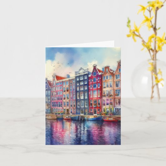 Amsterdam Netherlands Watercolor カード (黄色い花)