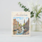 Amsterdam Netherlands watercolor ポストカード (スタンド正面)