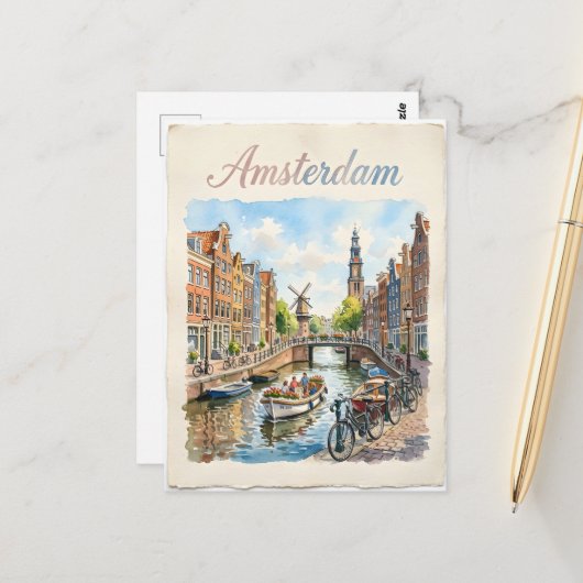 Amsterdam Netherlands watercolor ポストカード (正面/裏面インサイチュ)