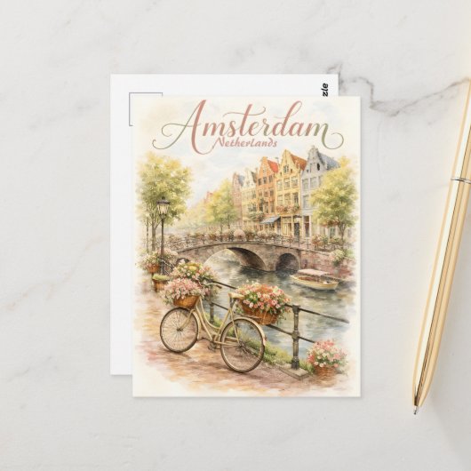 Amsterdam Netherlands watercolor ポストカード (正面/裏面インサイチュ)
