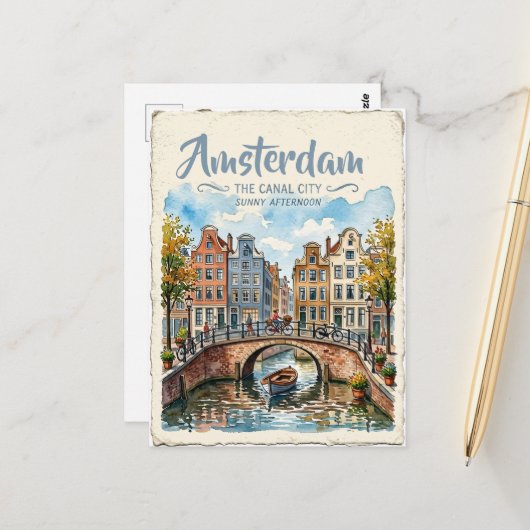 Amsterdam Netherlands watercolor ポストカード (正面/裏面インサイチュ)