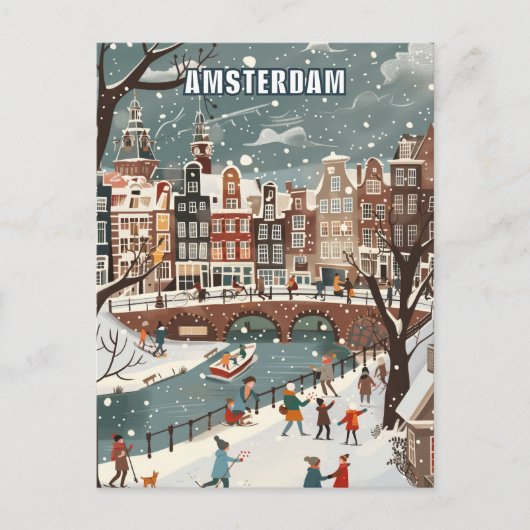 Amsterdam Netherlands Winter Travel ポストカード (正面)