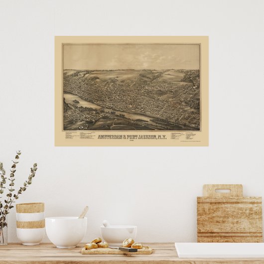 Amsterdam, NY Panoramic Map - 1881 ポスター (キッチン)