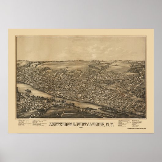 Amsterdam, NY Panoramic Map - 1881 ポスター (正面)