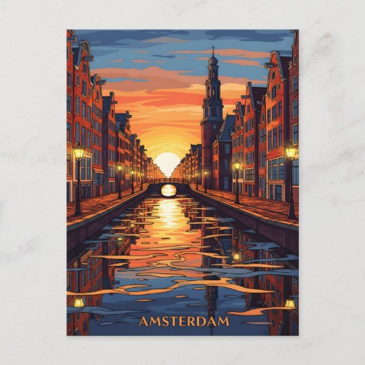 Amsterdam Postcard Holland Vintage Travel ポストカード (正面)