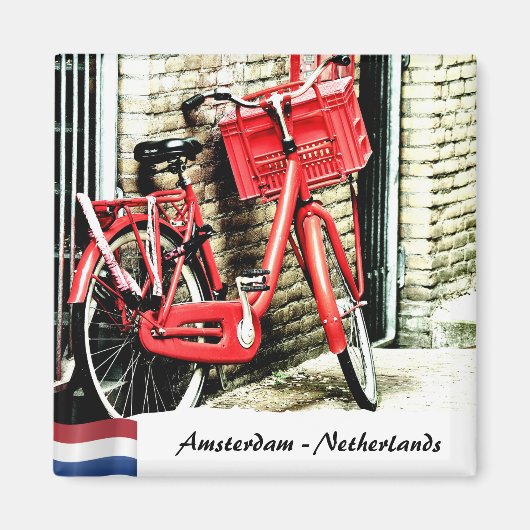 Amsterdam, Red Bicycle, Netherlands マグネット (正面)
