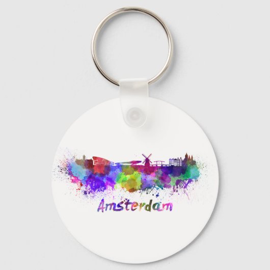 Amsterdam skyline in watercolor キーホルダー (正面)