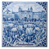 Amsterdam tulips Delft Blue style tile タイル (正面)