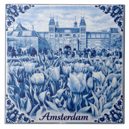 Amsterdam tulips Delft Blue style tile タイル