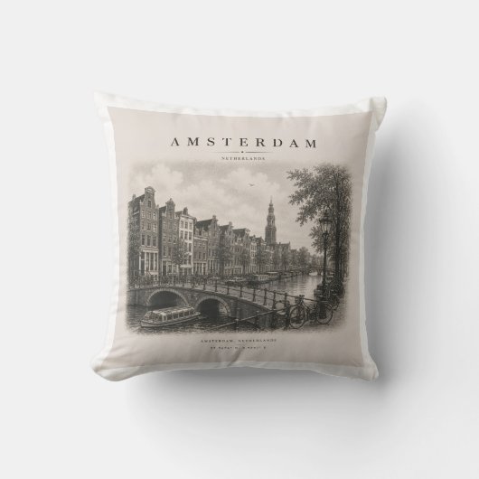 Amsterdam | Vintage Travel City Design クッション (正面)