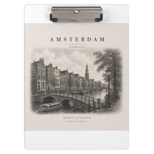 Amsterdam | Vintage Travel City Design クリップボード (正面)
