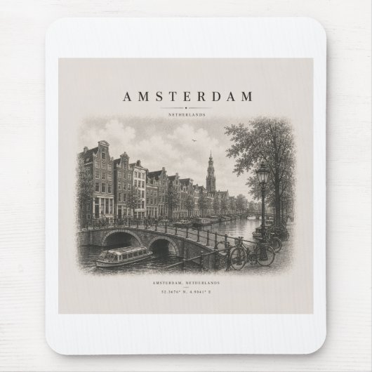 Amsterdam | Vintage Travel City Design マウスパッド (正面)
