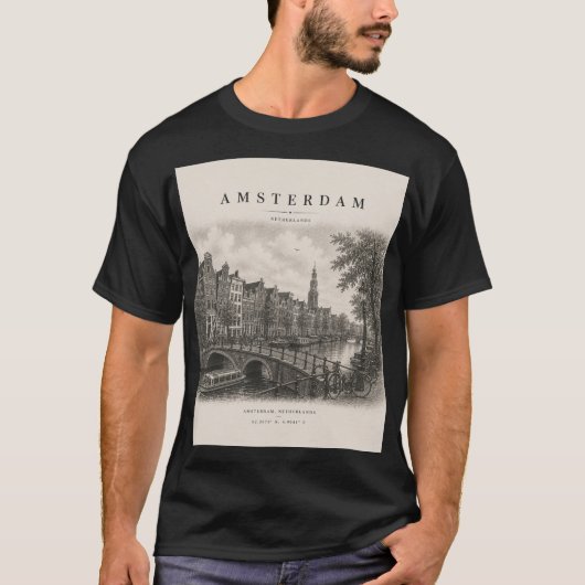 Amsterdam | Vintage Travel City Design Tシャツ (正面)