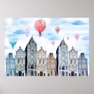 Amsterdam with hot air balloon ポスター