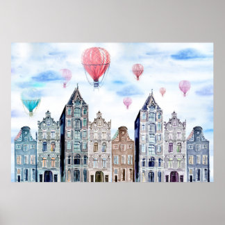 Amsterdam with hot air balloon ポスター