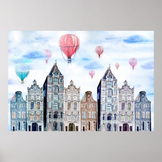 Amsterdam with hot air balloon ポスター (正面)