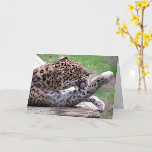 Amur Leopard Greeting Card カード (黄色い花)