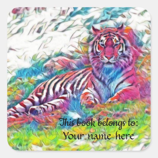 Amur Tiger in pink "この本は"ステッカーに属する スクエアシール (正面)