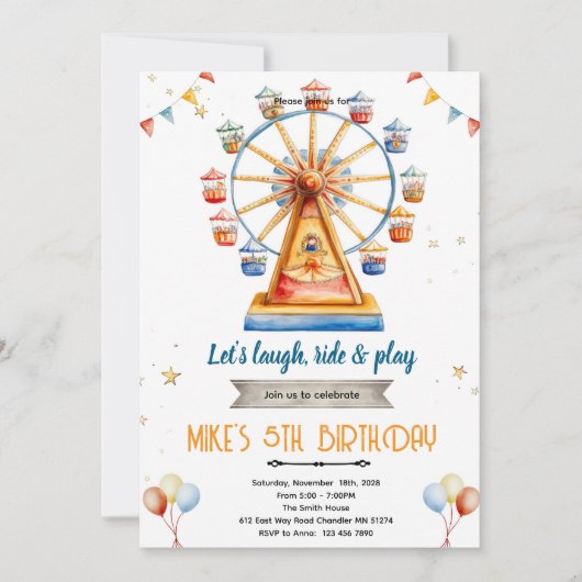 Amusement Park Birthday Invitation 招待状 (正面)