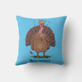 Amusing cartoon of a brown farm turkey with flies クッション (裏面)
