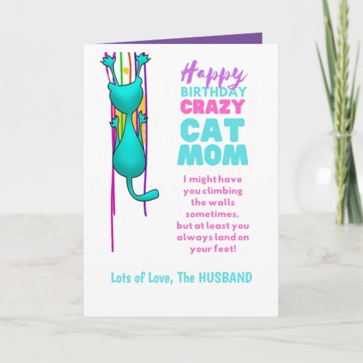 Amusing CAT MOM Birthday Wife From The Husband カード (正面)