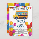 Amusing dinosaur Back To School Bus boy Birthday ポストカード (正面/裏面)